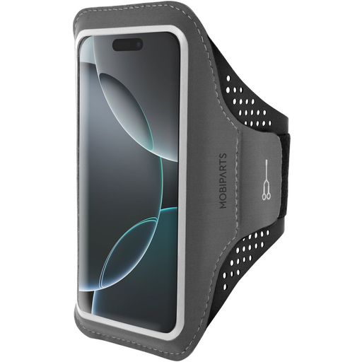 Mobiparts Comfort Fit Handyhalterung Joggen iPhone 16 Pro Sporthülle Neopren Sportarmband - Schwarz