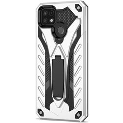 Mobigear Armor Stand Realme C21Y Hülle Hardcase Backcover Stoßfest mit Ständer - Silber