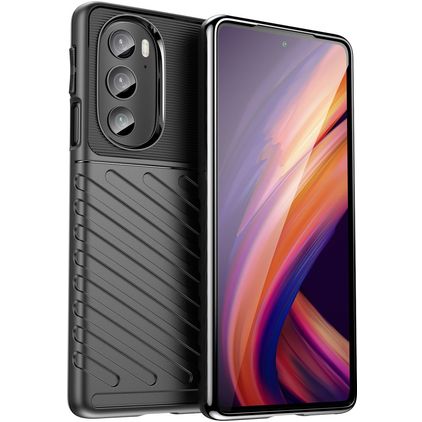 Mobigear Groove Motorola Edge 30 Pro Hülle Flexibles TPU Backcover - Schwarz