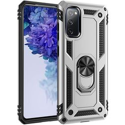 Mobigear Armor Ring Samsung Galaxy S20 FE Hülle Hardcase Backcover Stoßfest mit Ringhalter - Silber