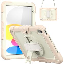Mobigear SureGrip Xtreme iPad 10 (2022) Hülle Kunststoff,Silikon Backcover + Schulterträger + Ständer - Weiß / Roségold