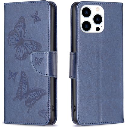 Mobigear Butterfly iPhone 16 Pro Max Hülle Klapphülle Geldbörse - Blau