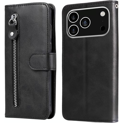 Mobigear Zipper iPhone 17 Pro Hülle Klapphülle Geldbörse - Schwarz