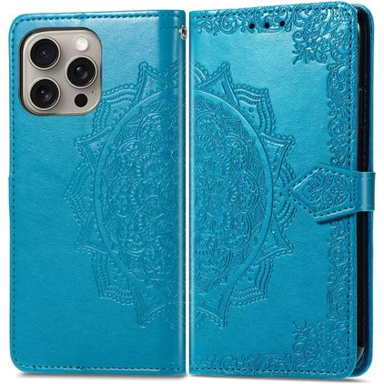 Mobigear Mandala iPhone 16 Klapphülle Portemonnaie - Blau
