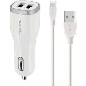 Mobiparts Dual USB Auto Ladegerät Apple Lightning 1 Meter 12W 2.4A - Weiß
