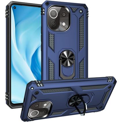 Mobigear Armor Ring Xiaomi Mi 11 Lite Hülle Hardcase Backcover Stoßfest mit Ringhalter - Blau
