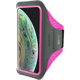 Mobiparts Comfort Fit Handyhalterung Joggen iPhone XS Sporthülle Neopren Sportarmband - Neon Pink