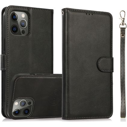 Mobigear Wallet iPhone 16 Pro Max Hülle Abnehmbare 2in1 Klapphülle Geldbörse - Schwarz