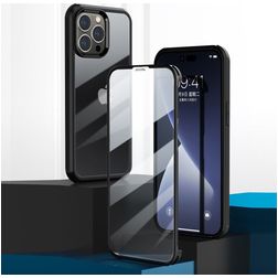 Valenta Full Cover iPhone 14 Pro Max Hülle Gehärtetes Glas Backcover Stoßfest - Transparent / Schwarz