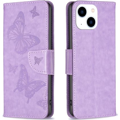 Mobigear Butterfly iPhone 15 Hülle Klapphülle Geldbörse - Lila