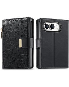 Mobigear Flowers iPhone Duo Klapphülle Portemonnaie - Schwarz