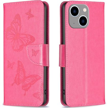 Mobigear Butterfly iPhone 15 Plus Hülle Klapphülle Geldbörse - Magenta