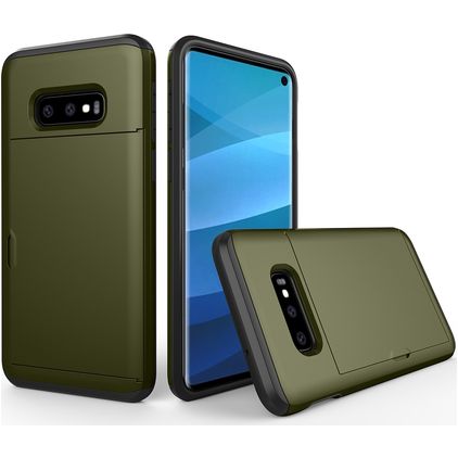 Mobigear Card Samsung Galaxy S10e Hardcase Backcover Shockproof mit Kartenfach - Armeegrün