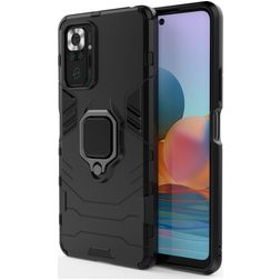 Mobigear Armor Ring Xiaomi Redmi Note 10 Pro Hülle Hardcase Backcover Stoßfest mit Ringhalter - Schwarz