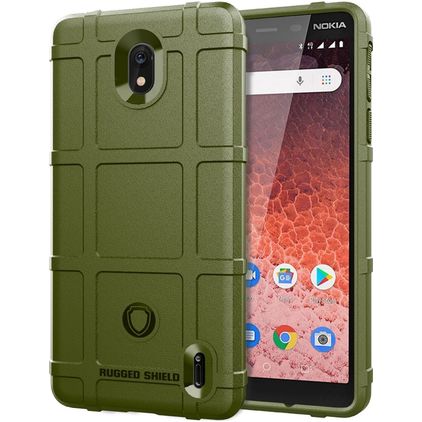 Mobigear Rugged Shield Nokia 1 Plus Hülle Flexibles TPU Backcover Stoßfest - Armeegrün