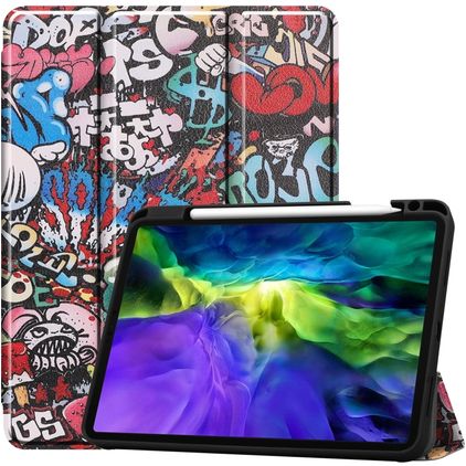 Mobigear Tri-Fold Gel iPad Pro 11 Zoll (2018) Hülle TPU,Kunstleder Klapphülle + Stifthalter - Graffiti