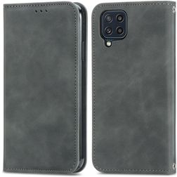 Mobigear Retro Slim Samsung Galaxy M32 4G Hülle Klapphülle Geldbörse - Grau
