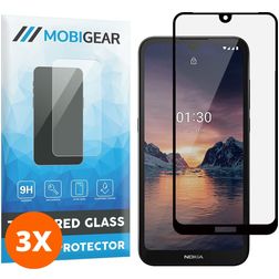 Mobigear Premium Nokia 1.3 Panzerglas Displayschutz - Hüllenfreundlich - Schwarz (3er Pack)