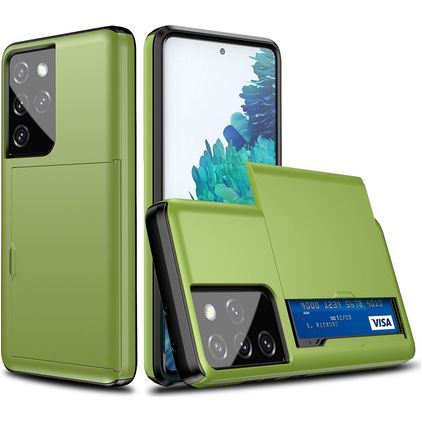Mobigear Card Samsung Galaxy S21 Ultra Hülle Hardcase Backcover Stoßfest mit Kartenhalter - Grün