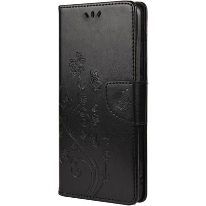 Mobigear Flowers Xiaomi Redmi Note 10 5G Hülle Klapphülle Geldbörse - Schwarz