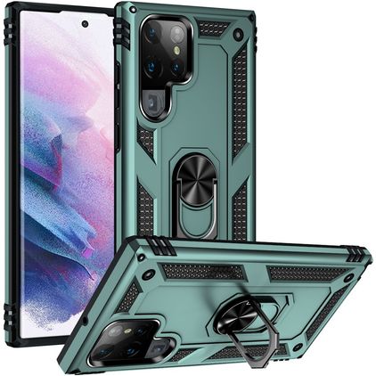 Mobigear Armor Ring Samsung Galaxy S22 Ultra Hardcase Backcover Shockproof mit Ringhalter - Grün