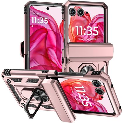 Mobigear Armor Ring Motorola Razr 50 Hardcase Backcover Shockproof mit Ringhalter - Roségold