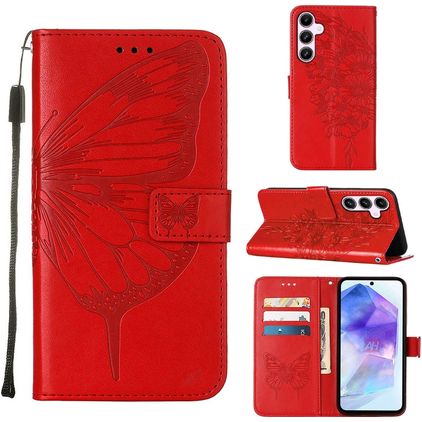 Mobigear Butterfly Samsung Galaxy A55 Hülle Klapphülle Geldbörse - Rot