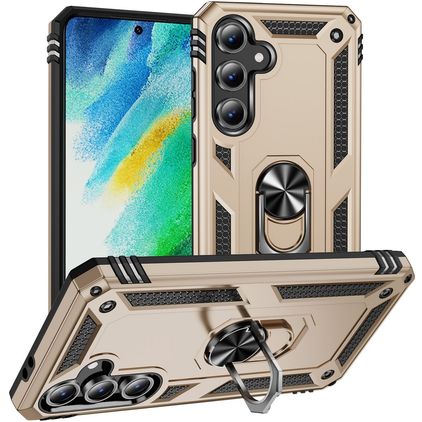 Mobigear Armor ring Samsung Galaxy S24 FE Hülle Hardcase Backcover Stoßfest mit Ringhalter - Gold