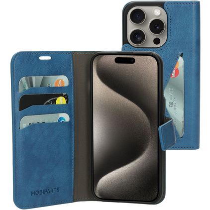 Mobiparts Classic Wallet iPhone 15 Pro Hülle Klapphülle Geldbörse - Steel Blue
