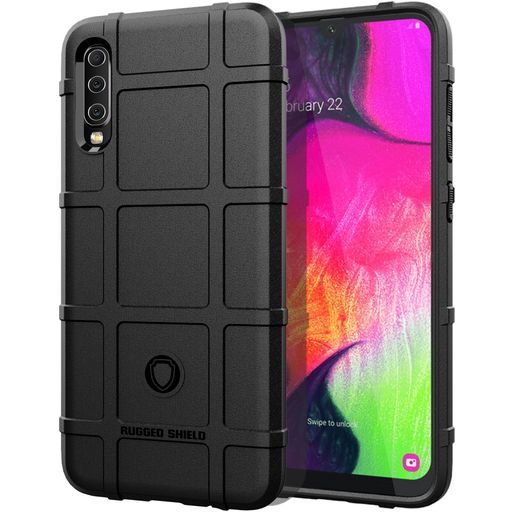 Mobigear Rugged Shield Samsung Galaxy A70 Hülle Flexibles TPU Backcover Stoßfest - Schwarz