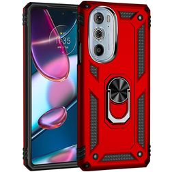 Mobigear Armor Ring Motorola Edge 30 Pro Hülle Hardcase Backcover Stoßfest mit Ringhalter - Rot