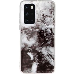 Mobigear Marble Huawei P40 Hülle Flexibles TPU Backcover - Schwarz / Weiß