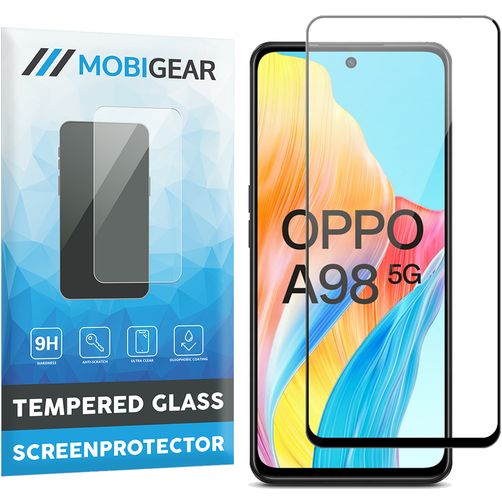 Mobigear Premium OPPO A98 Panzerglas Displayschutz - Hüllenfreundlich - Schwarz