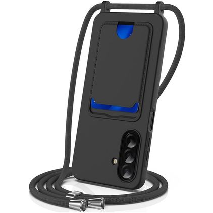 Mobigear Lanyard Card Samsung Galaxy A57 Silikon Handykette mit Kartenhalter - Schwarz