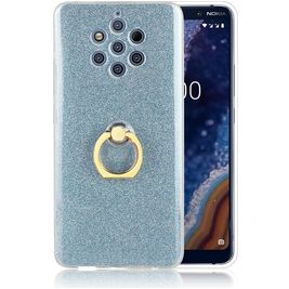 Mobigear Glitter Ring Nokia 9 PureView Hülle Flexibles TPU Backcover mit Ringhalter - Blau