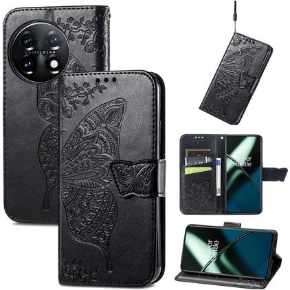 Mobigear Butterfly OnePlus 11 Hülle Klapphülle Geldbörse - Schwarz