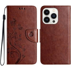 Mobigear Flowers iPhone 16 Pro Hülle Klapphülle Geldbörse - Braun