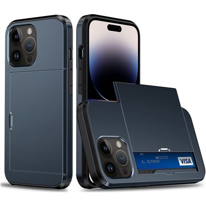 Mobigear Card iPhone 15 Pro Hülle Hardcase Backcover Stoßfest mit Kartenhalter - Dunkelblau