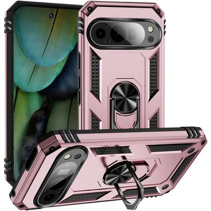 Mobigear Armor Ring Google Pixel 9 Hülle Hardcase Backcover Stoßfest mit Ringhalter - Roségold