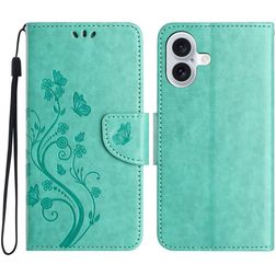 Mobigear Flowers iPhone 16 Hülle Klapphülle Geldbörse - Grün