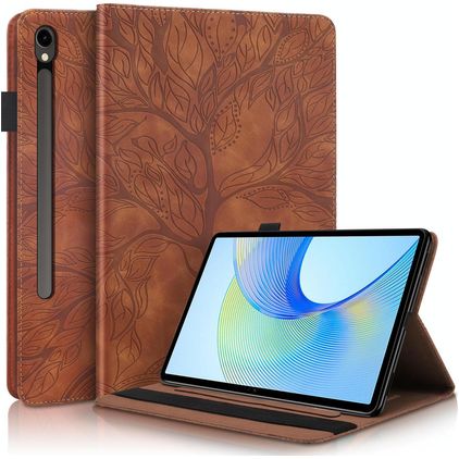 Mobigear Tree Samsung Galaxy Tab S10 FE Plus Hülle Klapphülle + Stifthalter - Braun