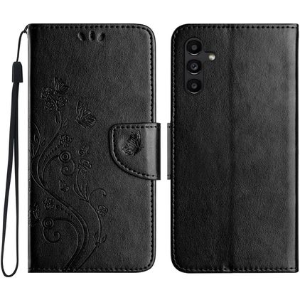 Mobigear Flowers Samsung Galaxy A36 Hülle Klapphülle Geldbörse - Schwarz