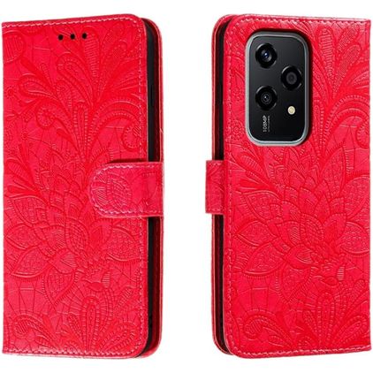 Mobigear Flowers HONOR 200 Lite Hülle Klapphülle Geldbörse - Rot