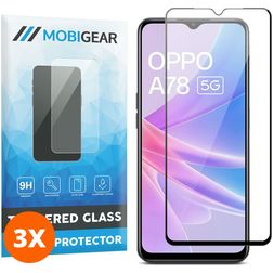 Mobigear Premium OPPO A78 Panzerglas Displayschutz - Hüllenfreundlich - Schwarz (3er Pack)