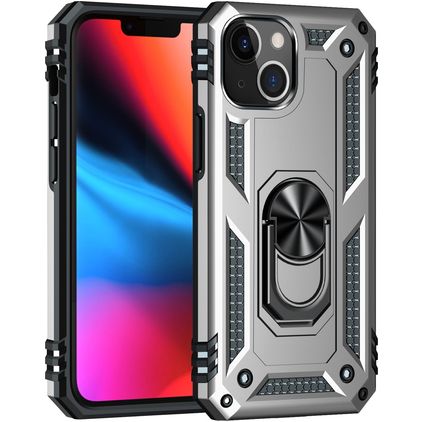 Mobigear Armor Ring iPhone 13 Hülle Hardcase Backcover Stoßfest mit Ringhalter - Silber