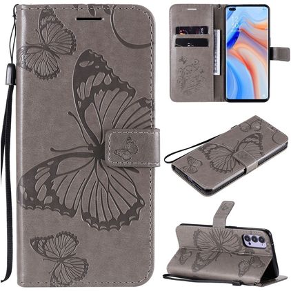 Mobigear Butterfly OPPO Reno 4 Hülle Klapphülle Geldbörse - Grau