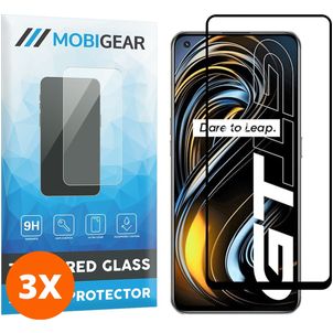 Mobigear Premium Realme GT Panzerglas Gehärtetes Glas Displayschutz - Hüllenfreundlich - Schwarz (3er Pack)