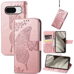 Mobigear Butterfly Google Pixel 8 Klapphülle Portemonnaie - Roségold