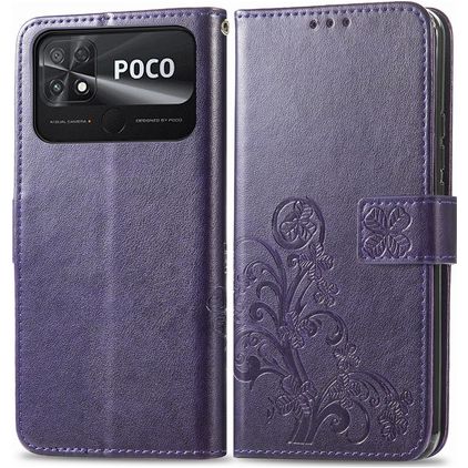 Mobigear Clover POCO C40 Hülle Klapphülle Geldbörse - Lila