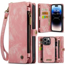 Caseme 008 iPhone 14 Pro Hülle Abnehmbare 2in1 Klapphülle Geldbörse - Pink